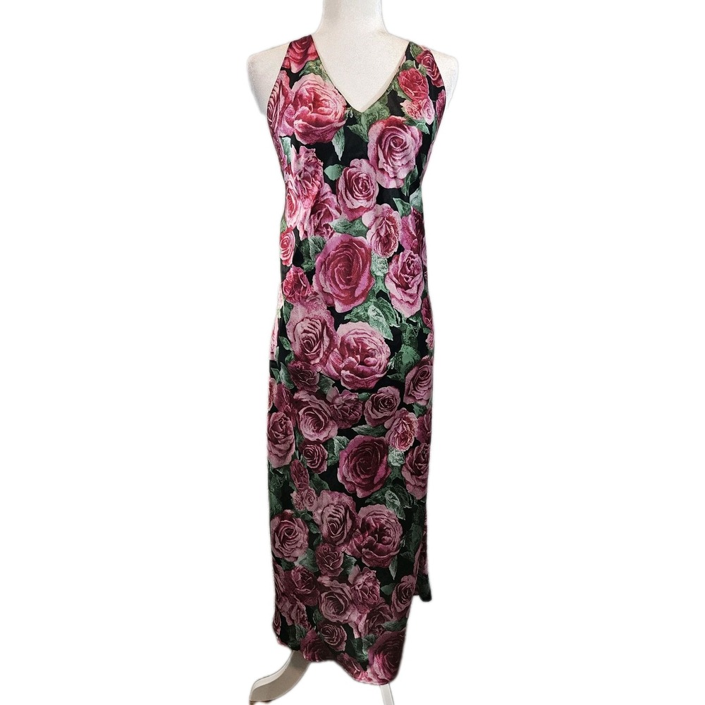 Frederick's of Hollywood Dress Womens Small Slip Maxi Strappy Floral Rose